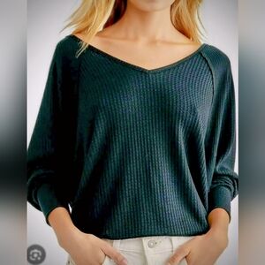 Free People Santa Clara Oversized  Waffle Knit Top Size Small Charcoal Dark Grey